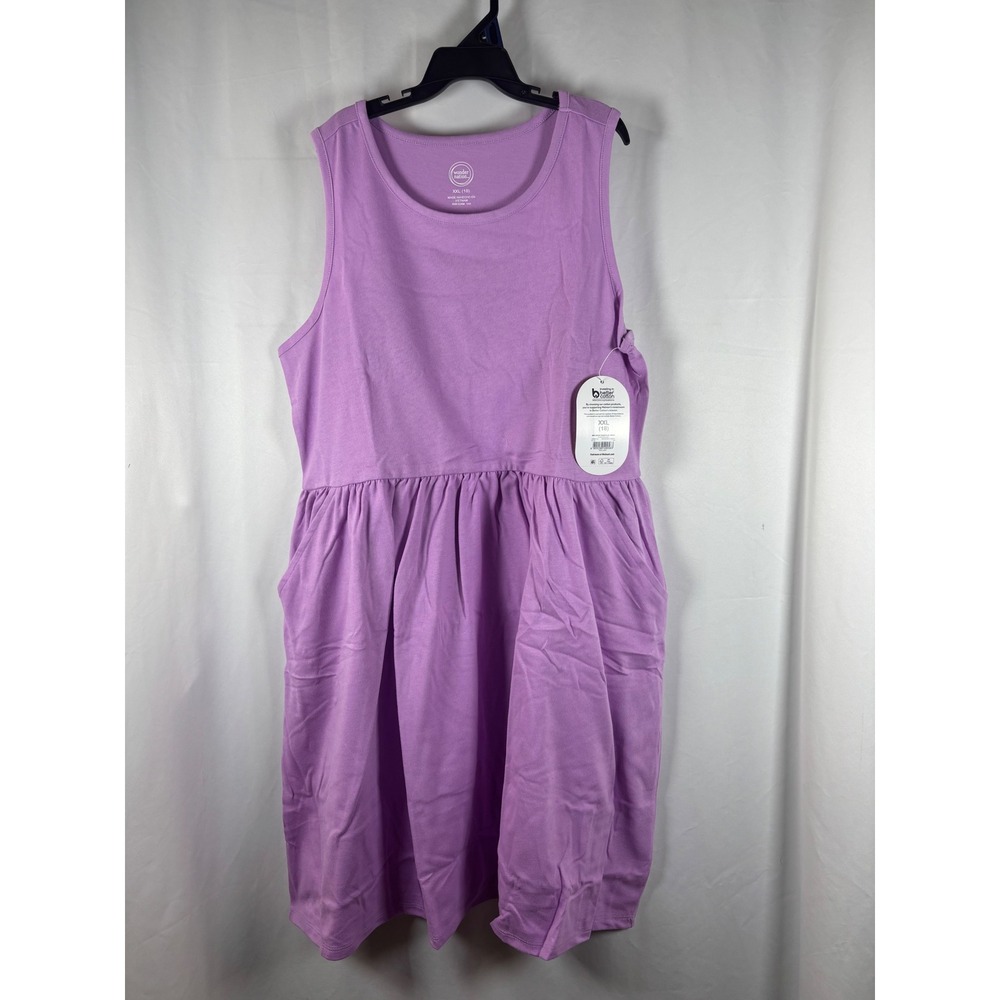 Wonder Nation Girls Purple Sleeveless Pocket Dress XXL 18 Cotton Blend New